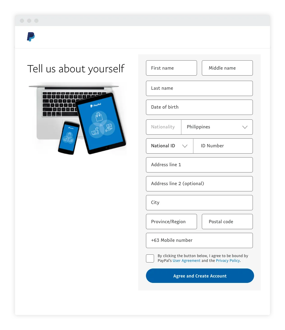 Registering for PayPal